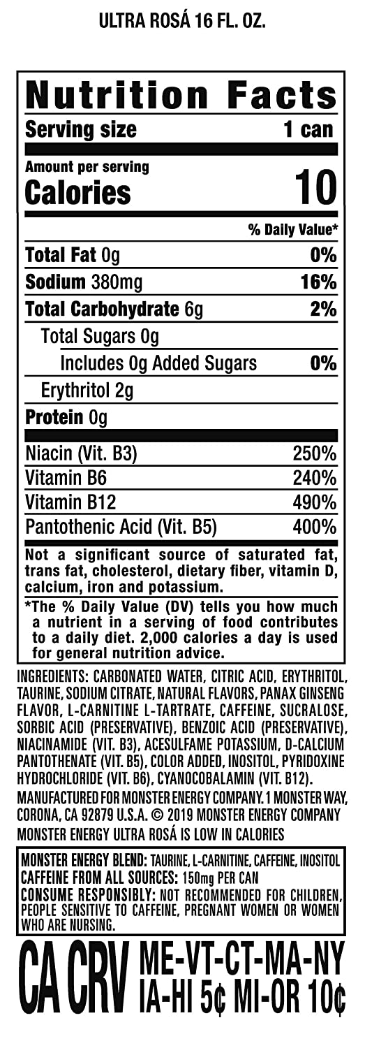 Monster Energy Ultra Rosa， Sugar Free Energy Drink， 16 Fl Oz (Pack of 24) - Image 2